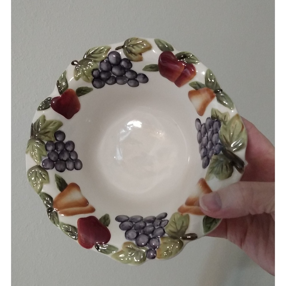 Home Interior Sonoma Villa Earthenware Ceramic Cereal Bowl Raised Fruit Pattern - Picture 6 of 10